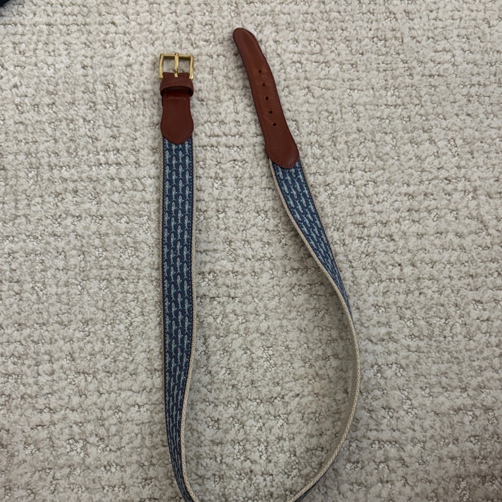 Blue and Brown Patterned Belt with Gold Buckle